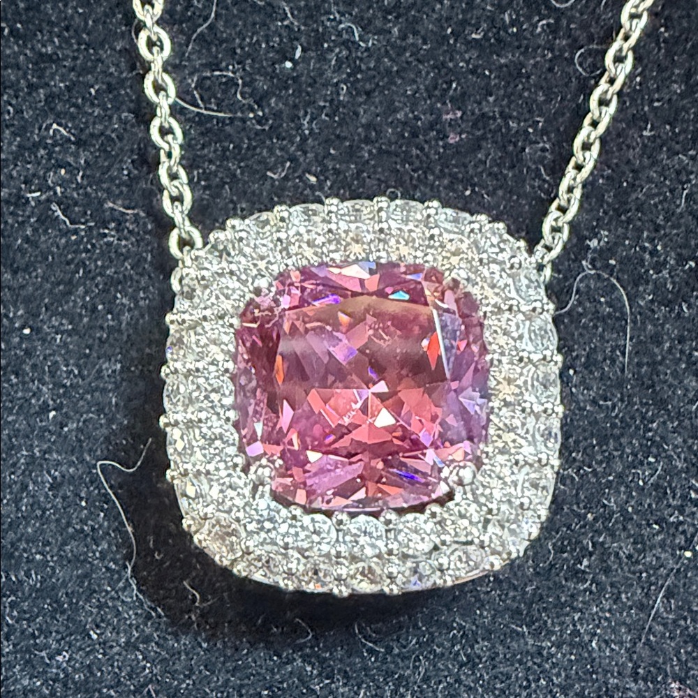 Sterling Silver Pink Pendant Necklace - Picture 2 of 2